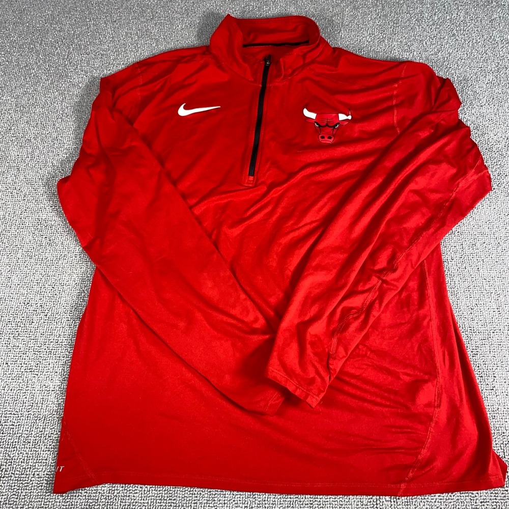 Nike Chicago Bulls Quarter Zip Mens XL Red NBA Dri Fit Long Sleeve Pullover Logo